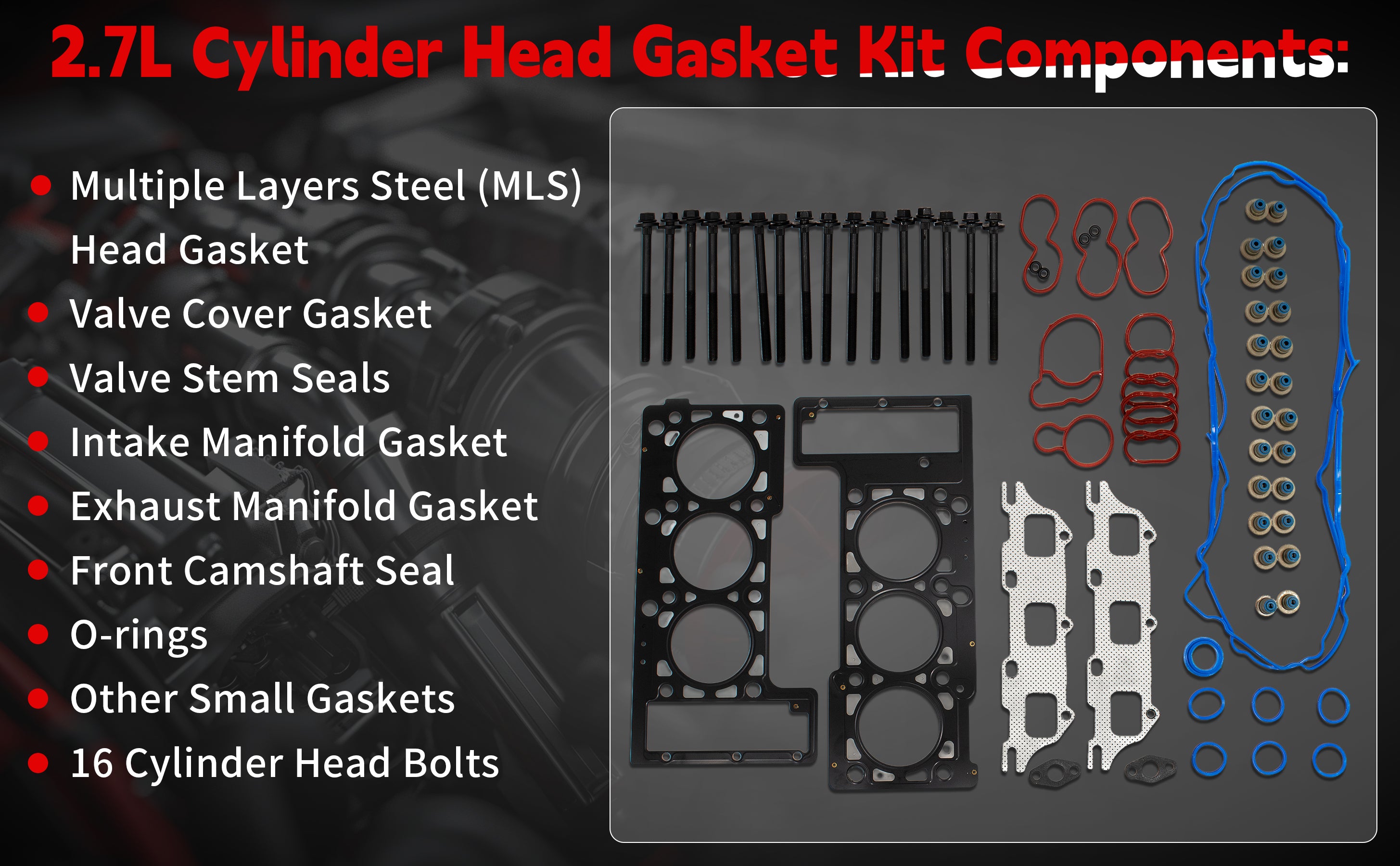 2001-2010 Chrysler & Dodge 2.7L V6 MLS Cylinder Head Gasket Kit with Head Bolts 技术细节 1