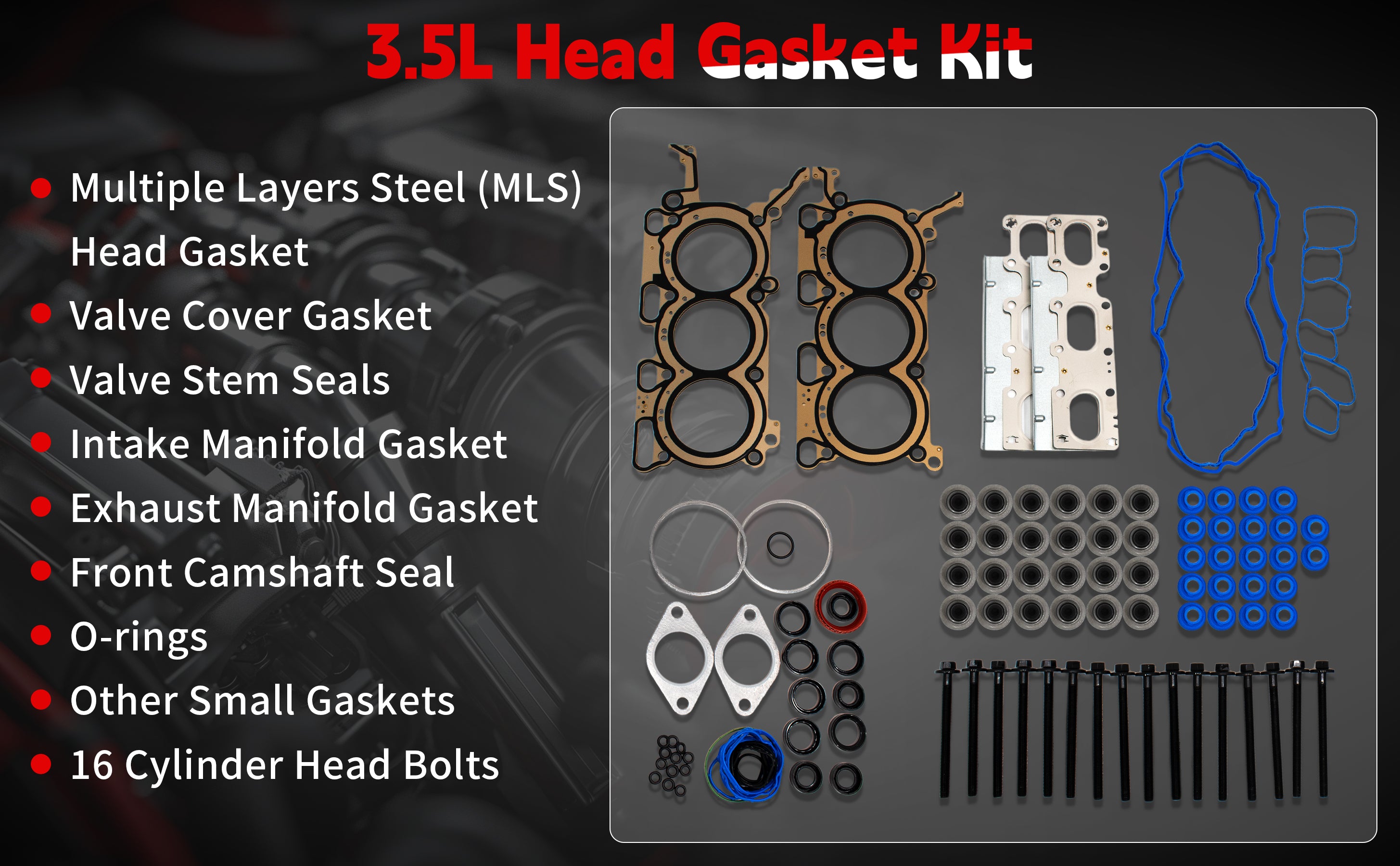 2011-2019 Ford 3.5L V6 DOHC MLS Head Gasket Set with Head Bolts 技术细节 1