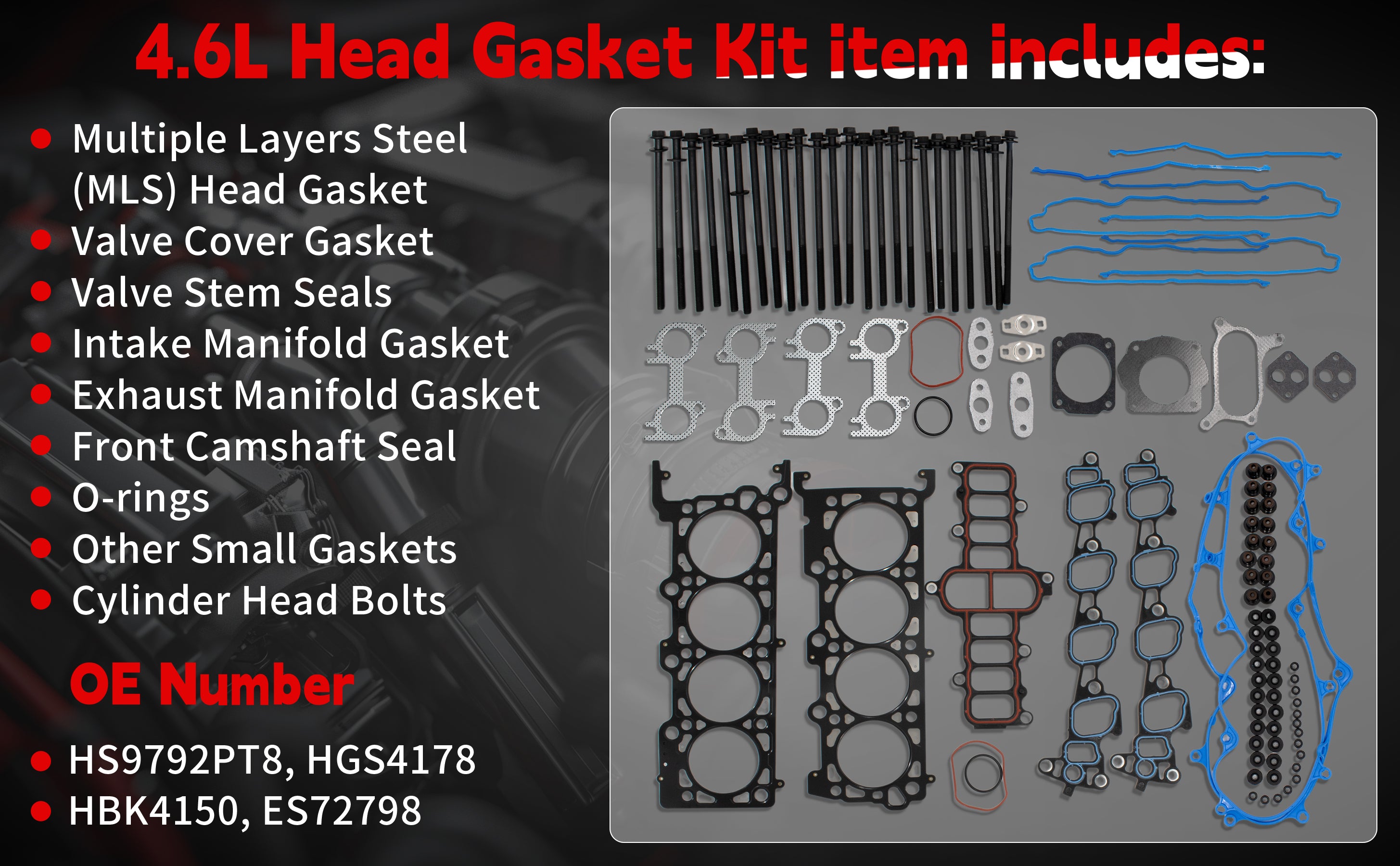 2002-2011 Ford Crown Victoria 4.6L V8 MLS Head Gasket Set with Bolts 技术细节 1