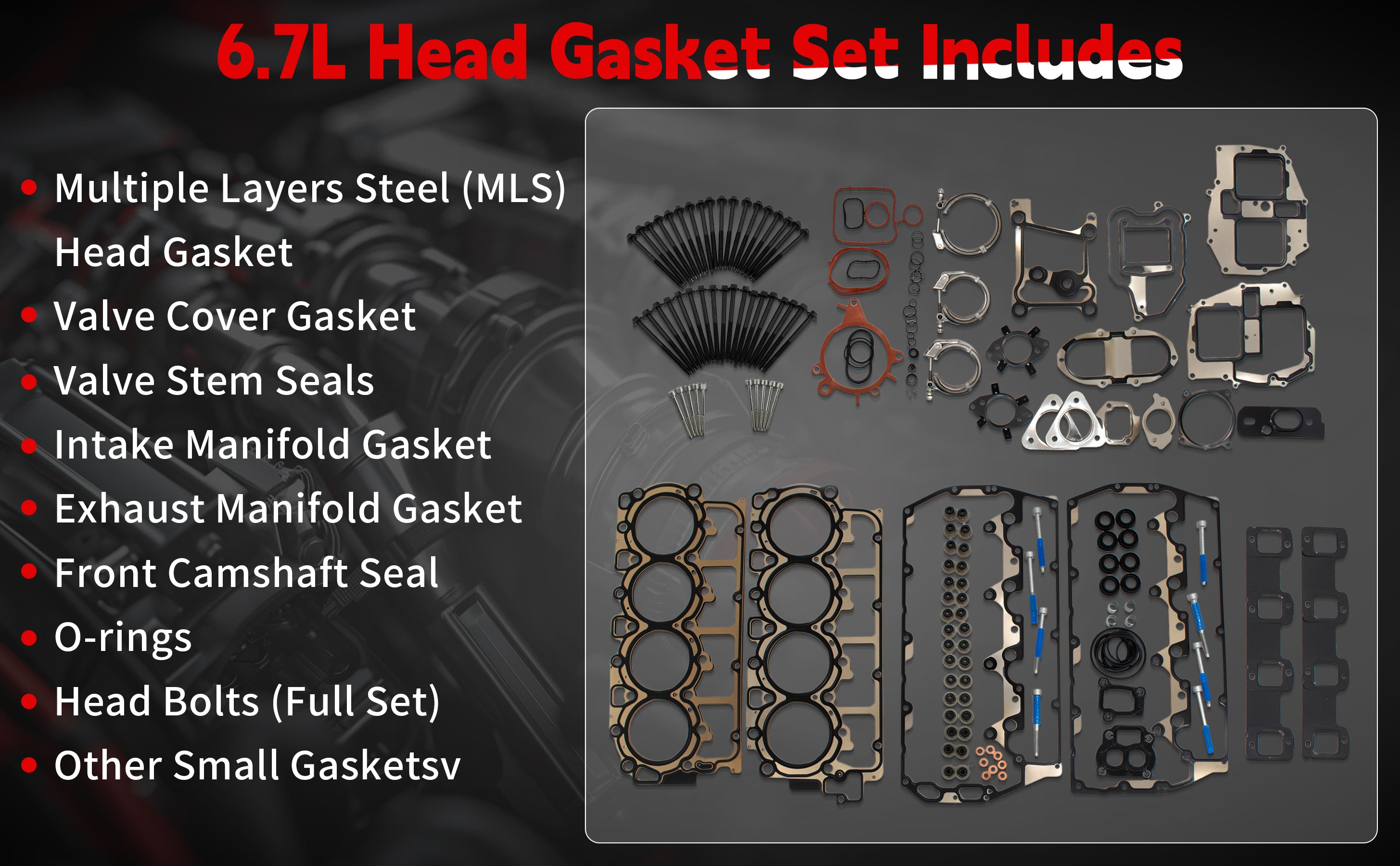 2011-2014 Ford Super Duty 6.7L V8 Powerstroke Diesel MLS Head Gasket Set with Bolts 技术细节 1