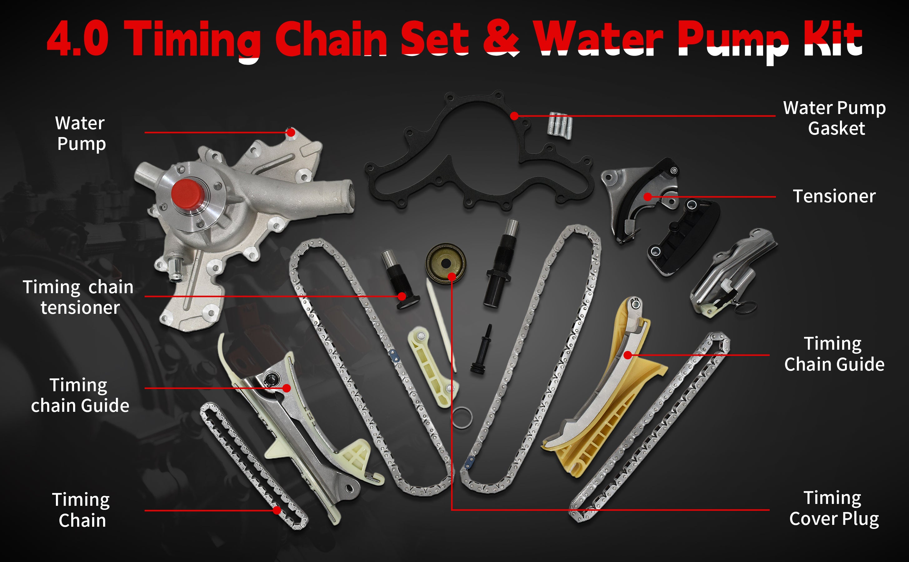 1997-2009 Ford/Mazda 4.0L SOHC V6 Complete Timing Chain Kit w/ Water Pump 技术细节 2