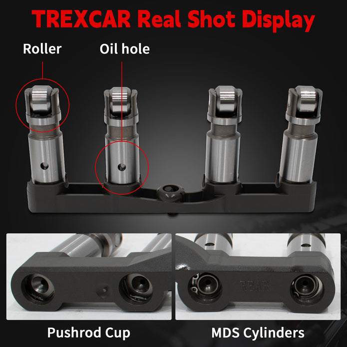 TREXCAR B2-QMTZ-030 valve lifter rear details showing pushrod cup and MDS cylinders for Chrysler Dodge Jeep 5.7L 6.4L HEMI V8.