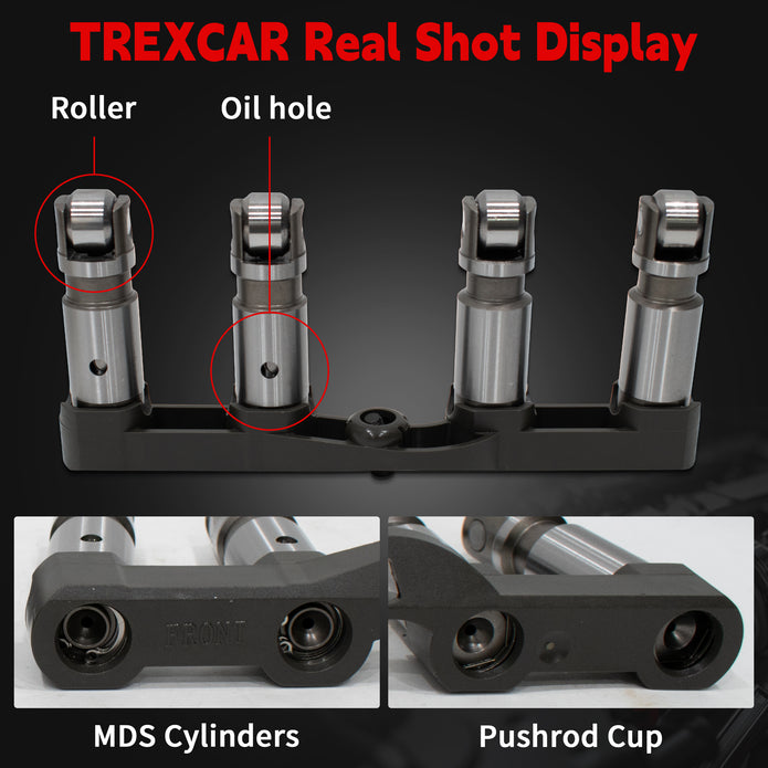 TREXCAR B2-QMTZ-030 valve lifter front details showing roller and oil hole for Chrysler Dodge Jeep 5.7L 6.4L HEMI V8.