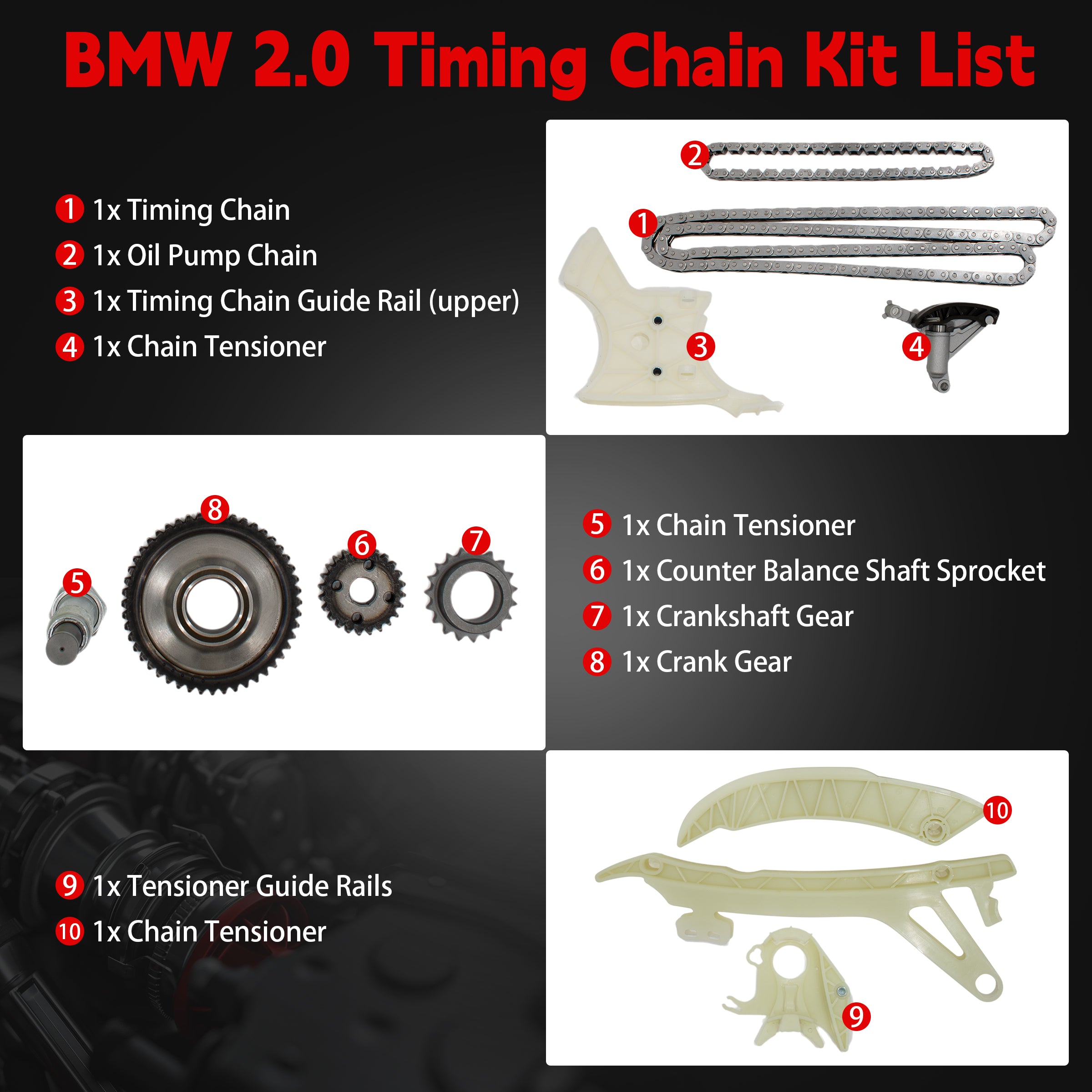 Components Breakdown of TREXCAR BMW 2.0L Timing and Oil Pump Chain Kit