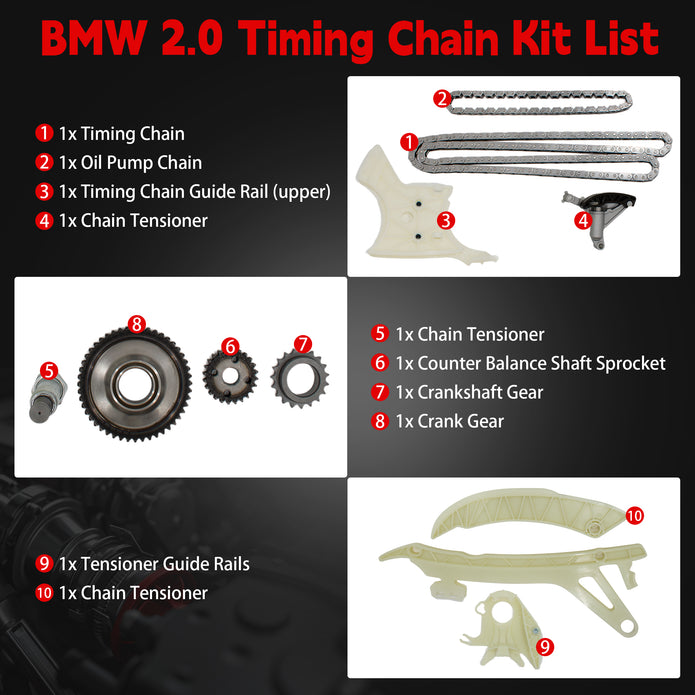 Components Breakdown of TREXCAR BMW 2.0L Timing and Oil Pump Chain Kit