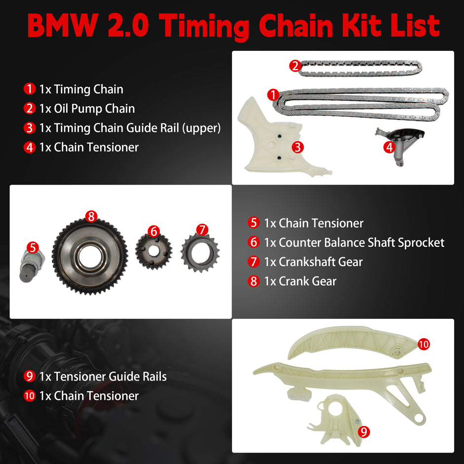 Components Breakdown of TREXCAR BMW 2.0L Timing and Oil Pump Chain Kit