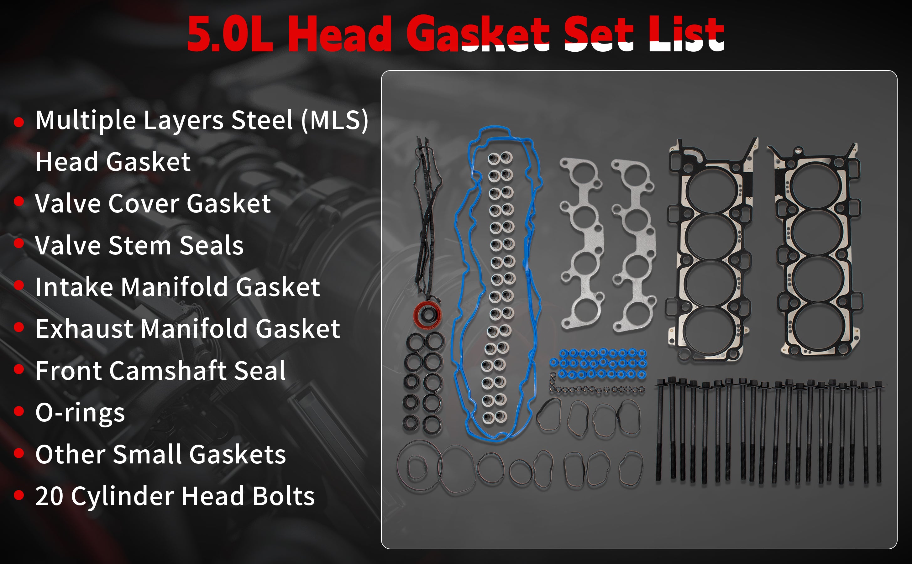 2011-2014 Ford F-150/Mustang 5.0L V8 DOHC MLS Head Gasket Set with Head Bolts 技术细节 1