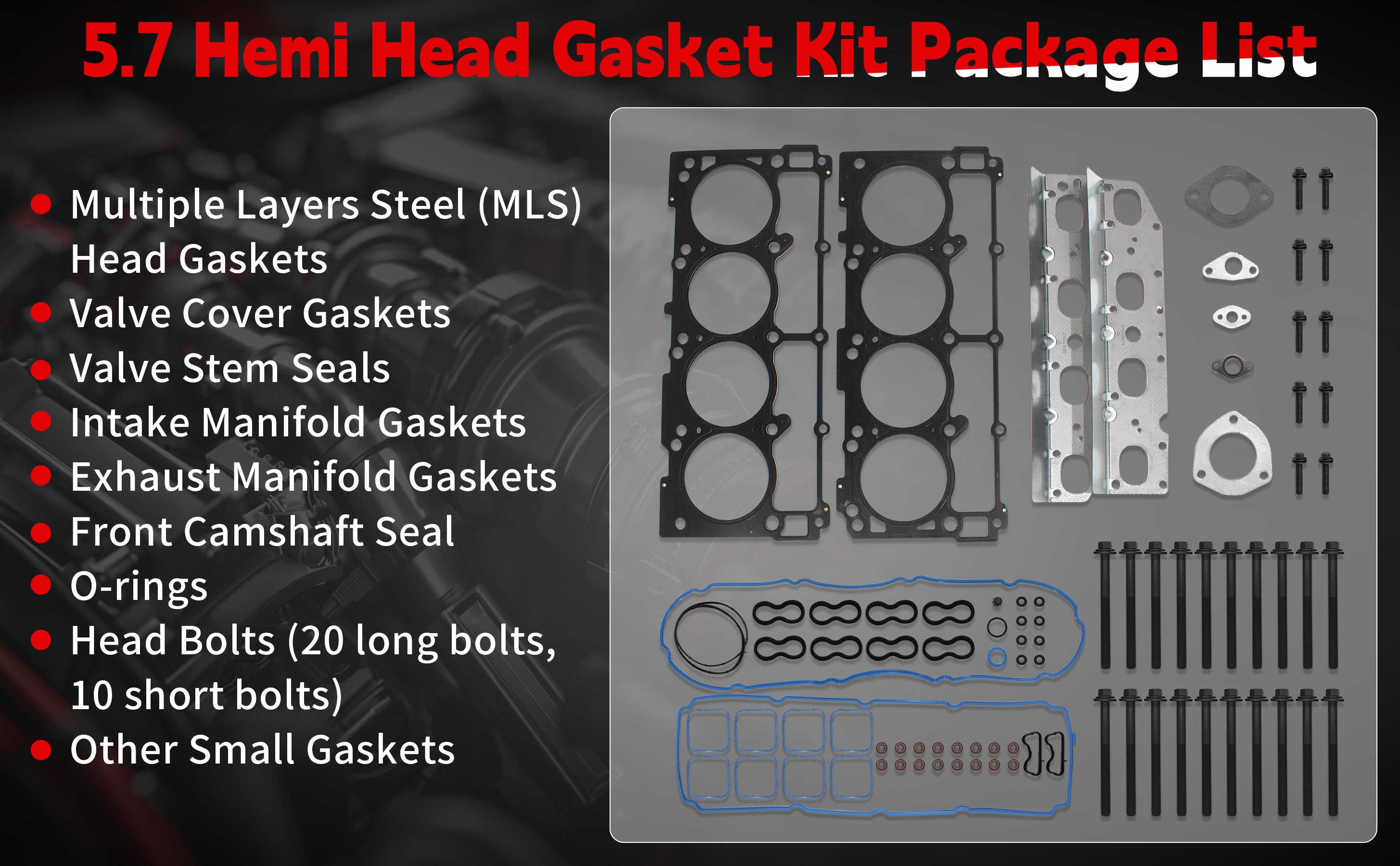 2009-2016 Dodge/Jeep 5.7L V8 HEMI MLS Head Gasket Set(with Head Bolts) 技术细节 1