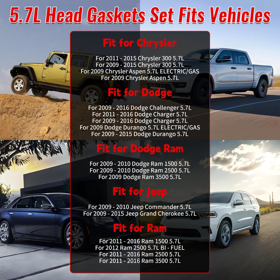 Vehicle Fitment List for TREXCAR DXBKIT-019 Head Gasket Set - Dodge Ram Jeep 5.7L HEMI
