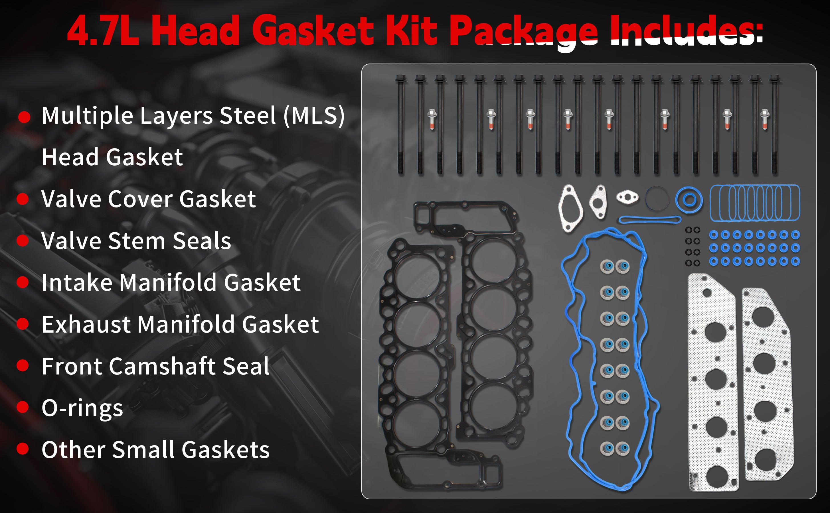 2008-2013 Dodge/Jeep 4.7L V8 MLS Head Gasket Set with Head Bolts 技术细节 1