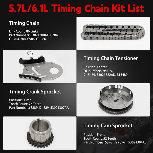 TREXCAR LT-005 Complete Timing Chain Kit with VVT Cam Phasers for Ford F150 5.4L 3-Valve Triton V8 Engine OE Number