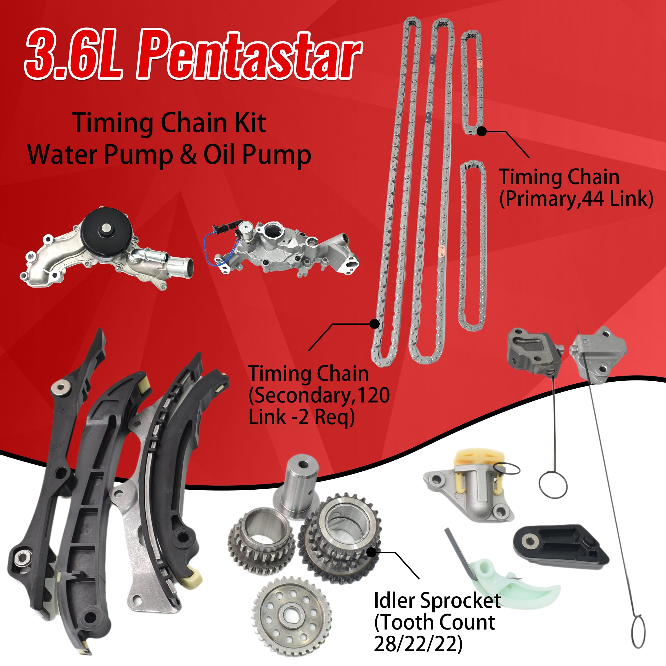 TREXCAR LTKIT-001 3.6L Pentastar V6 Engine Primary and Secondary Timing Chains Breakdown