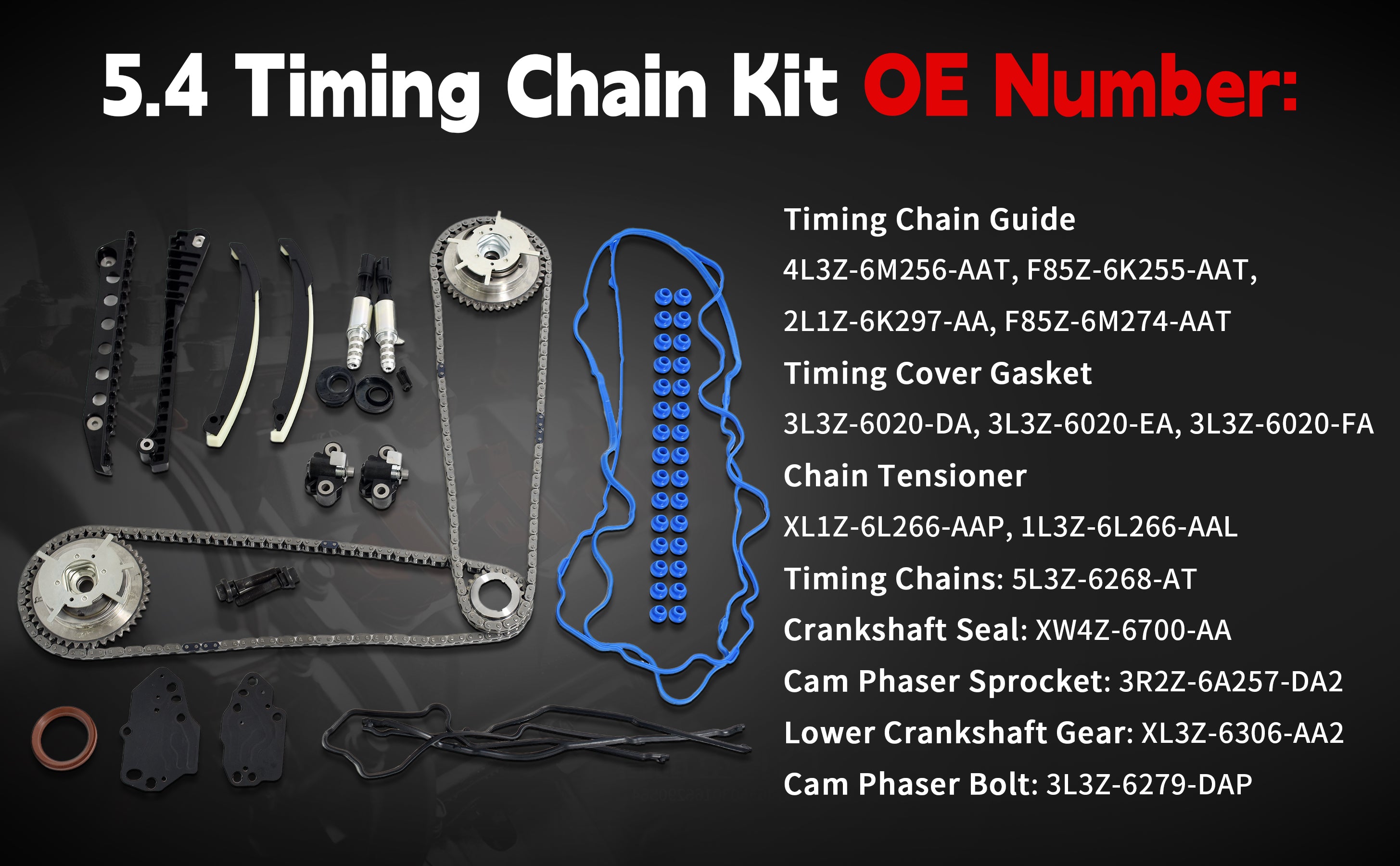 2004-2014 Ford/Lincoln 5.4L 3-Valve Complete Timing Chain Kit: Cam Phasers, VVT Solenoids & Gaskets 技术细节 3