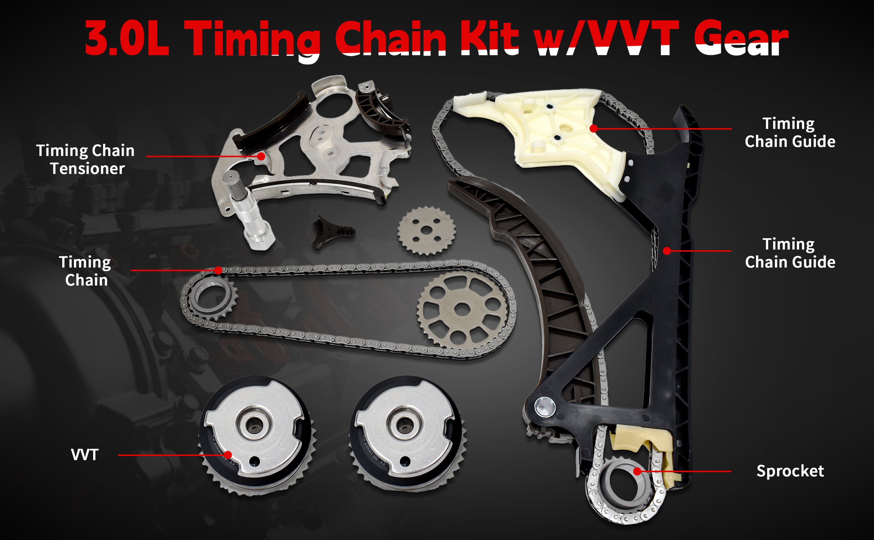 2006-2017 BMW N52/N55 3.0L Inline-6 Complete Timing Chain Kit: w/ VANOS VVT Gears 技术细节 1
