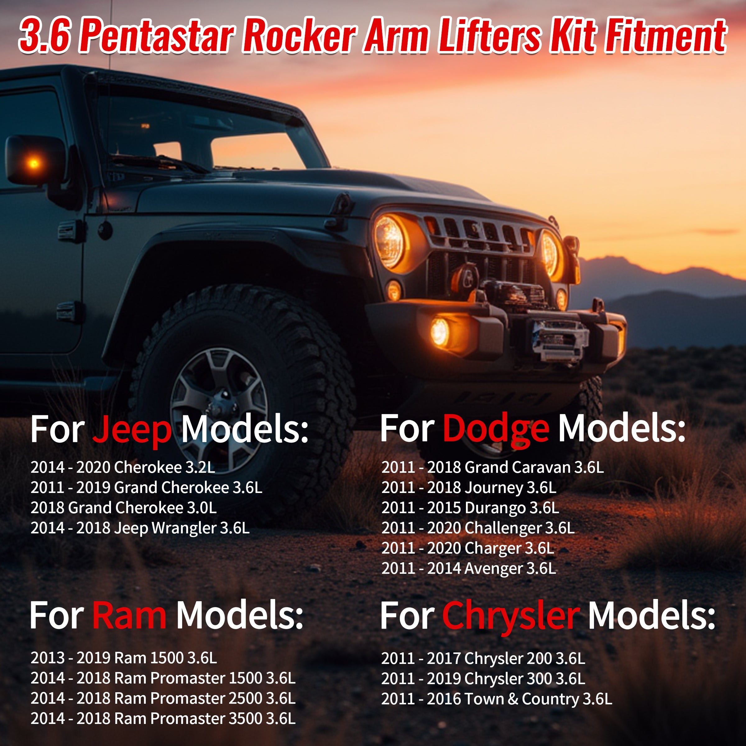 2011-2021 Dodge/Jeep 3.6L Pentastar V6 Valvetrain Essential Kit: Rocker Arms & Valve Lifters w/ Gaskets 技术细节 3