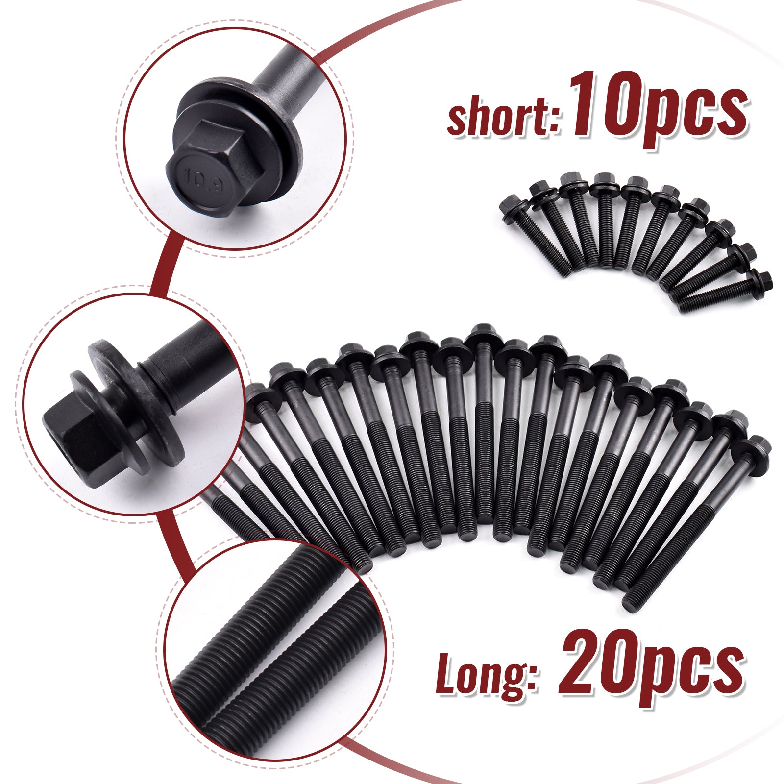 TREXCAR TLZKIT-042 5.7L HEMI V8 Cylinder Head Bolts Set Includes 20 Long Bolts and 10 Short Bolts