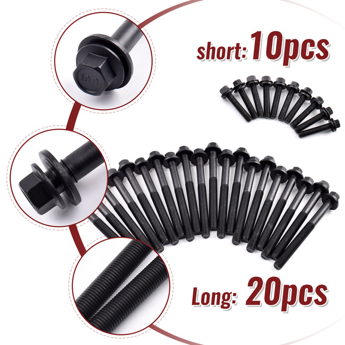 TREXCAR TLZKIT-042 5.7L HEMI V8 Cylinder Head Bolts Set Includes 20 Long Bolts and 10 Short Bolts